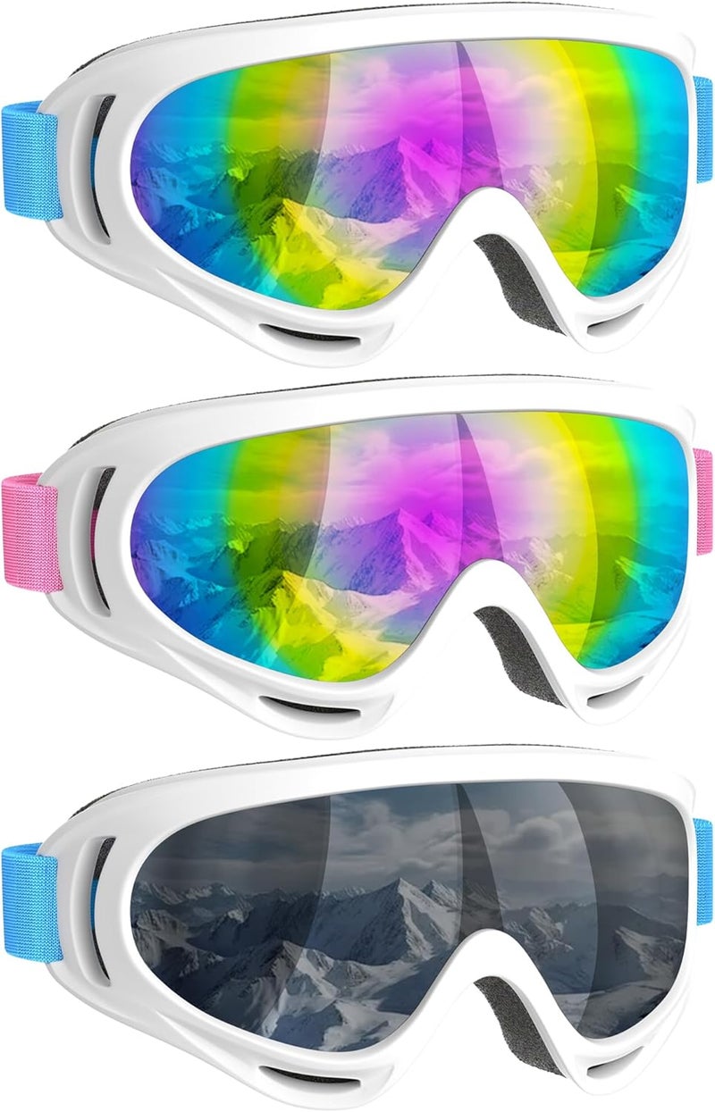 COOLOO 3 Pack Kids Ski Goggles, Anti-fog Snowboard Goggles with UV400 Protection, Snow Goggles for Boys Girls Youth Men Women - Image 1